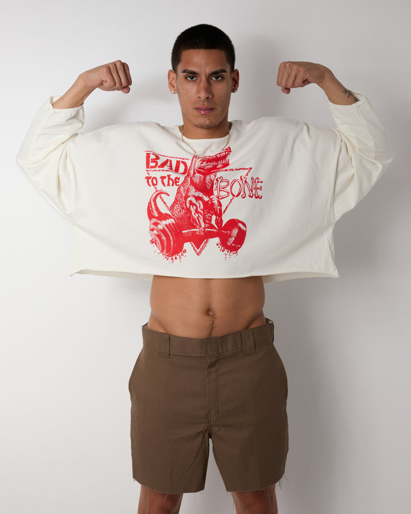 Shredded: "Bad to the Bone" Cropped Box Cut Long Sleeve Tee