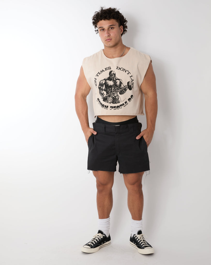 Shredded: "Tough Times" Cropped Muscle Tee